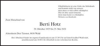 Traueranzeige von Berti Hotz von AvU