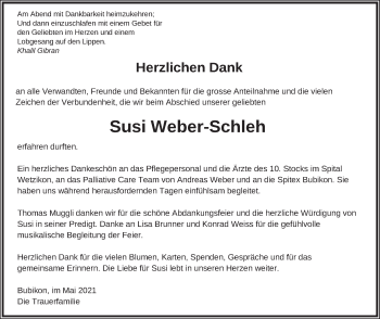 Traueranzeige von Susi Weber-Schleh von AvU