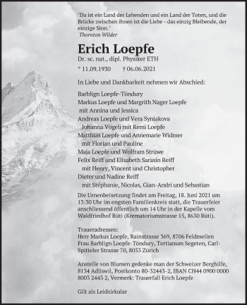 Traueranzeige von Erich Loepfe von VO solo