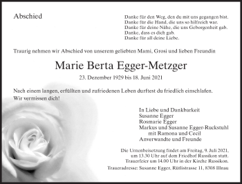 Traueranzeige von Marie Berta Egger-Metzger von AvU