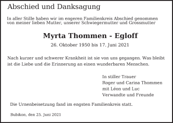 Traueranzeige von Myrta Thommen-Egloff von AvU