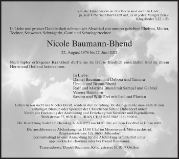 Traueranzeige von Nicole Baumann-Bhend von reg_2