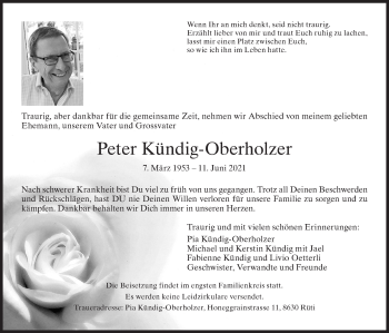 Traueranzeige von Peter Kündig-Oberholzer von AvU