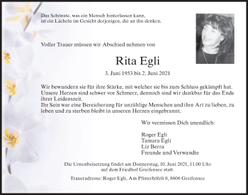 Traueranzeige von Rita Egli von AvU