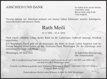 Traueranzeige von Ruth Meili von AvU