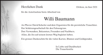 Traueranzeige von Willi Baumann von AvU