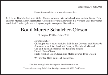 Traueranzeige von Bodil Merete Schalcher-Olesen von AvU