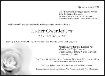 Traueranzeige von Esther Gwerder-Jost von AvU