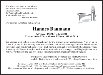 Traueranzeige von Hannes Baumann von AvU