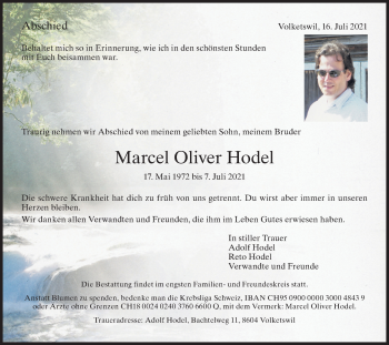 Traueranzeige von Marcel Oliver Hodel von AvU