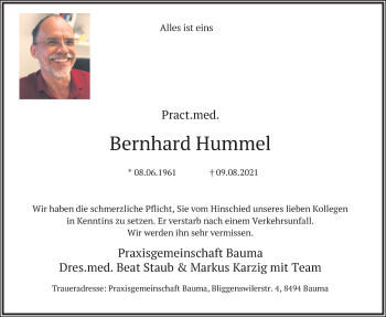 Traueranzeige von Bernhard Hummel von AvU