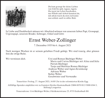 Traueranzeige von Ernst  Weber-Zollinger von AvU