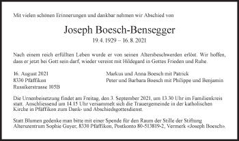 Traueranzeige von Joseph Boesch-Bensegger von AvU