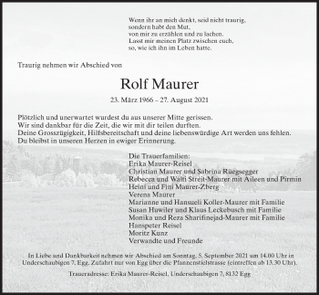 Traueranzeige von Rolf Maurer von AvU