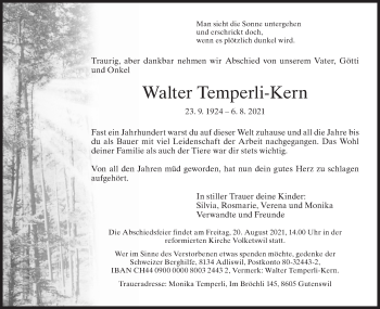 Traueranzeige von Walter Temperli-Kern von AvU