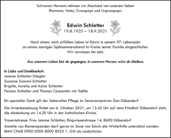 Traueranzeige von Edwin Schlatter von VO solo