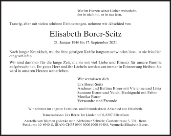 Traueranzeige von Elisabeth Borer-Seitz von reg_2