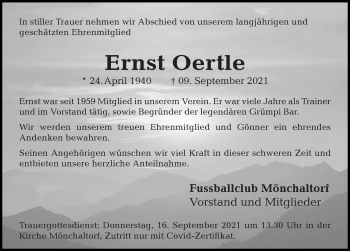 Traueranzeige von Ernst Oertle von AvU