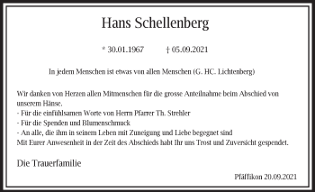 Traueranzeige von Hans Schellenberg von AvU