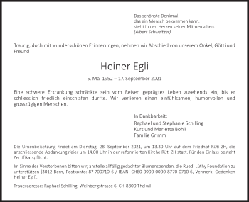 Traueranzeige von Heiner Egli von AvU