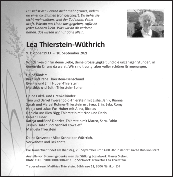 Traueranzeige von Lea Thierstein-Wüthrich von AvU