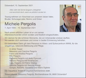 Traueranzeige von Michele Pergolis von VO solo