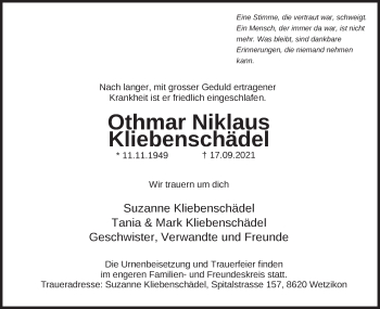 Traueranzeige von Othmar Kliebenschädel von AvU