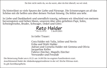 Traueranzeige von Reto Haider von AvU