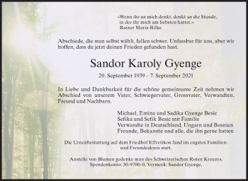 Traueranzeige von Sandor Karoly Gyenge von reg_2