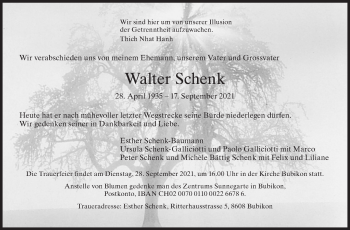 Traueranzeige von Walter Schenk von AvU