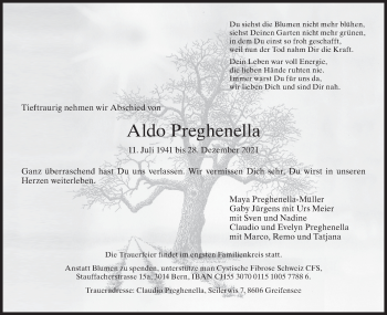 Traueranzeige von Aldo Preghenella von AvU