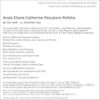 Traueranzeige von Anais Eliane Catherine Pescatore-Poltéra von reg_4