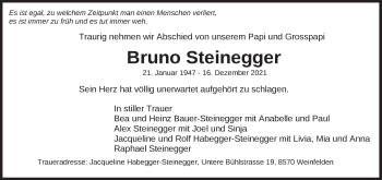 Traueranzeige von Bruno Steinegger von AvU