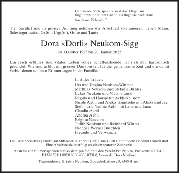 Traueranzeige von Dora Neukom-Sigg von AvU