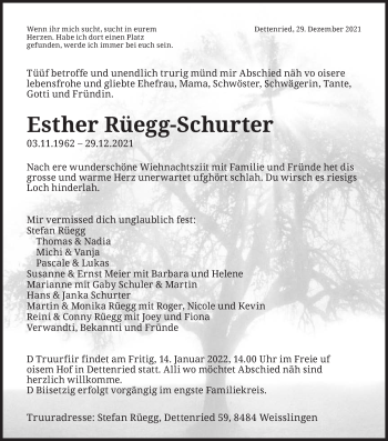 Traueranzeige von Esther Rüegg-Schurter von AvU