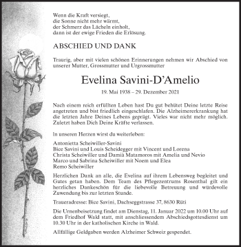 Traueranzeige von Evelina Savini-DAmelio von AvU