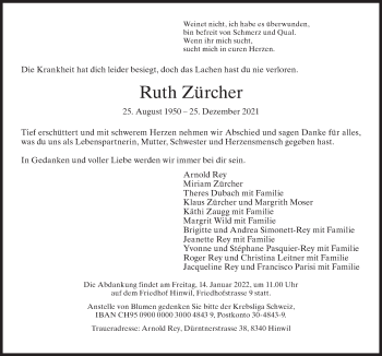 Traueranzeige von Ruth Zürcher von AvU