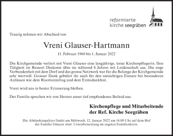 Traueranzeige von Vreni Glauser-Hartmann von AvU