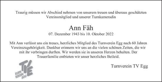 Traueranzeige von Ann Fäh von AvU