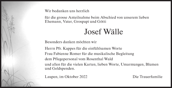 Traueranzeige von Josef Wälle von AvU