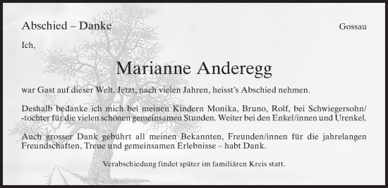 Traueranzeige von Marianne Anderegg von AvU