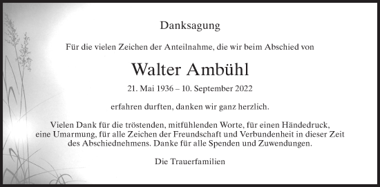 Traueranzeige von Walter Ambühl von AvU