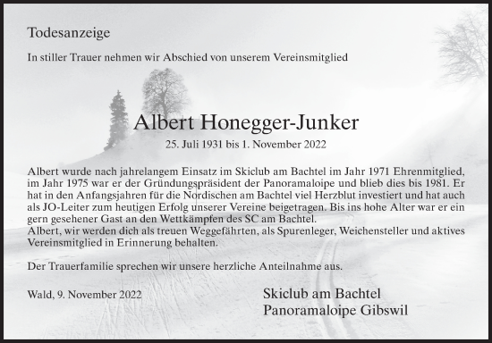 Traueranzeige von Albert Honegger-Junker von AvU