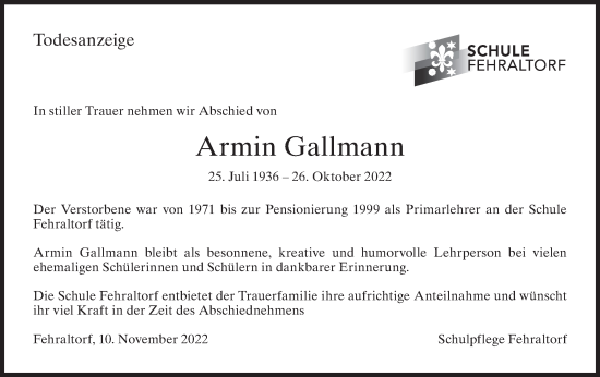 Traueranzeige von Armin Gallmann von AvU