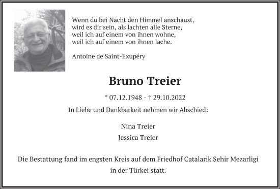 Traueranzeige von Bruno Treier von AvU