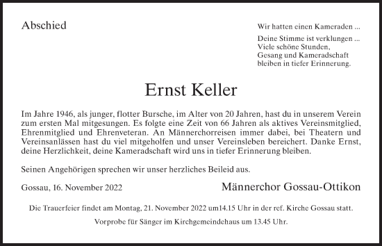 Traueranzeige von Ernst Keller von AvU