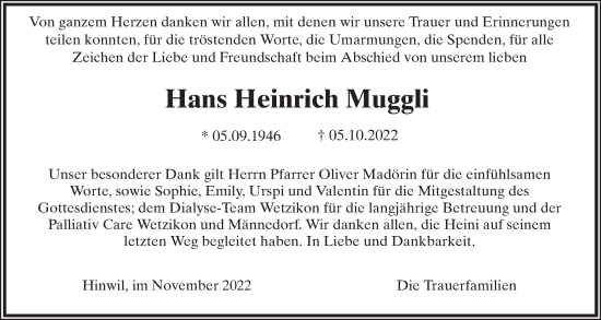 Traueranzeige von Hans Heinrich Muggli von AvU