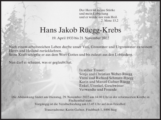 Traueranzeige von Hans Jakob Rüegg-Krebs von AvU