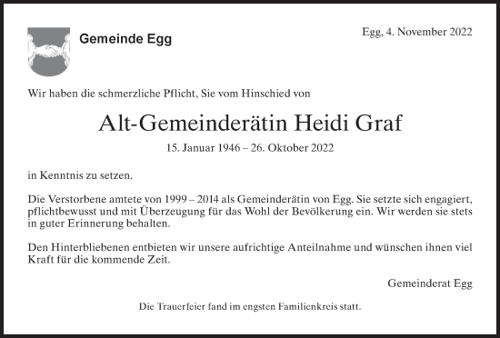 Traueranzeige von Heidi Graf von AvU