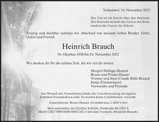 Traueranzeige von Heinrich Brauch von AvU